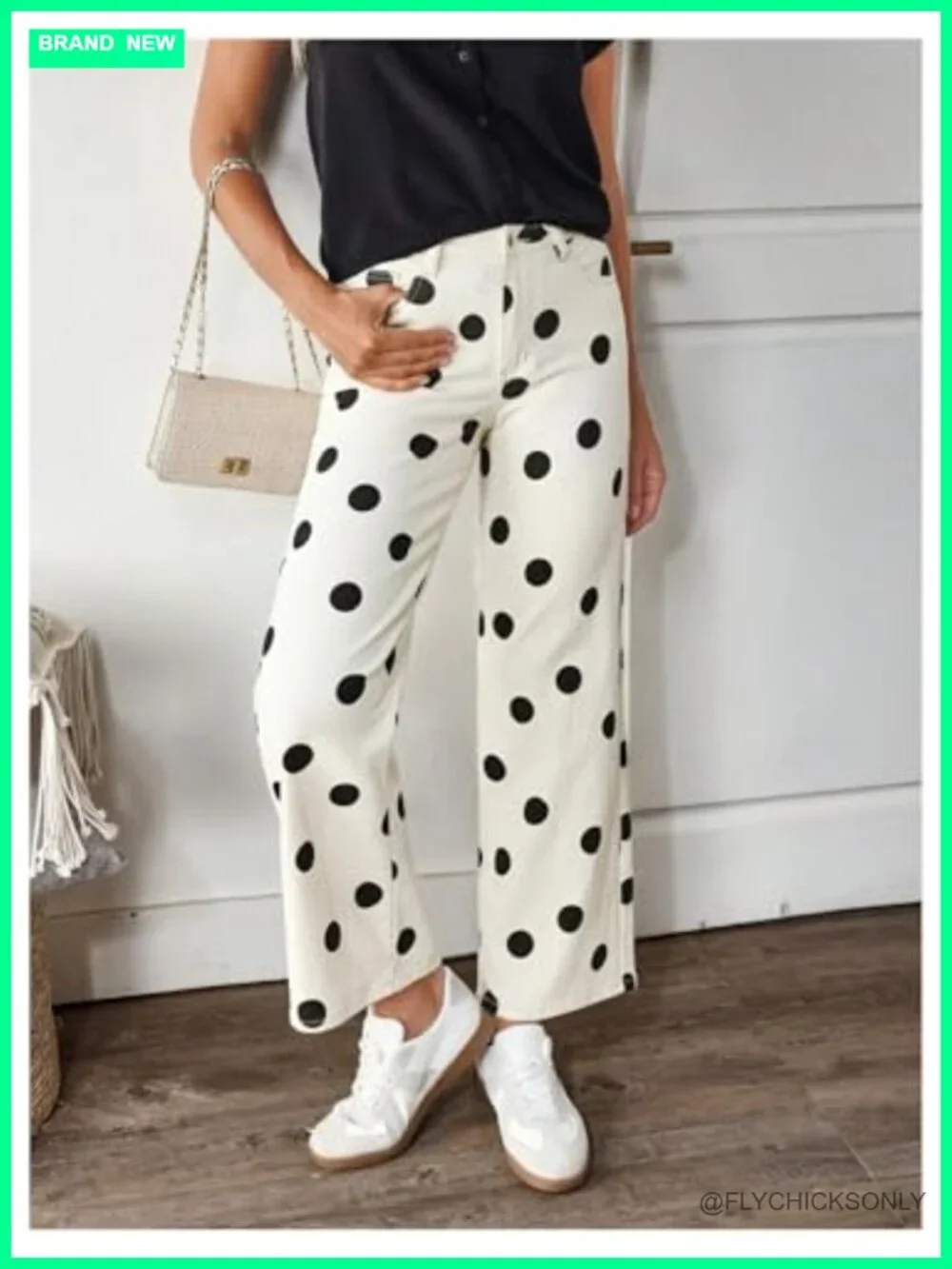 Women's Polka Dot Straight Leg Jeans - Stretchy Casual Denim